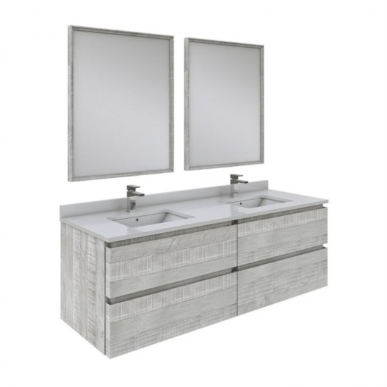 Fresca Formosa 60" Wall Hung Double Sink Bathroom Vanity w/ Mirrors in Ash