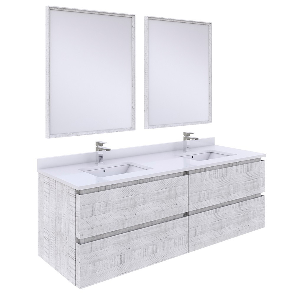 Fresca Formosa 60" Wall Hung Double Sink Bathroom Vanity in Rustic White