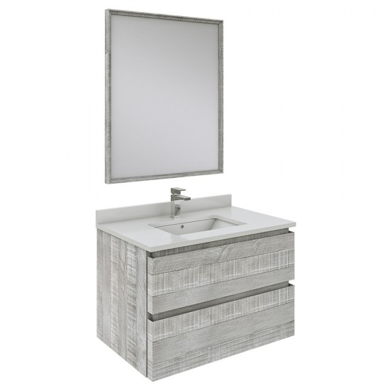 Fresca Formosa 30" Wall Hung Modern Bathroom Vanity w/ Mirror in Ash