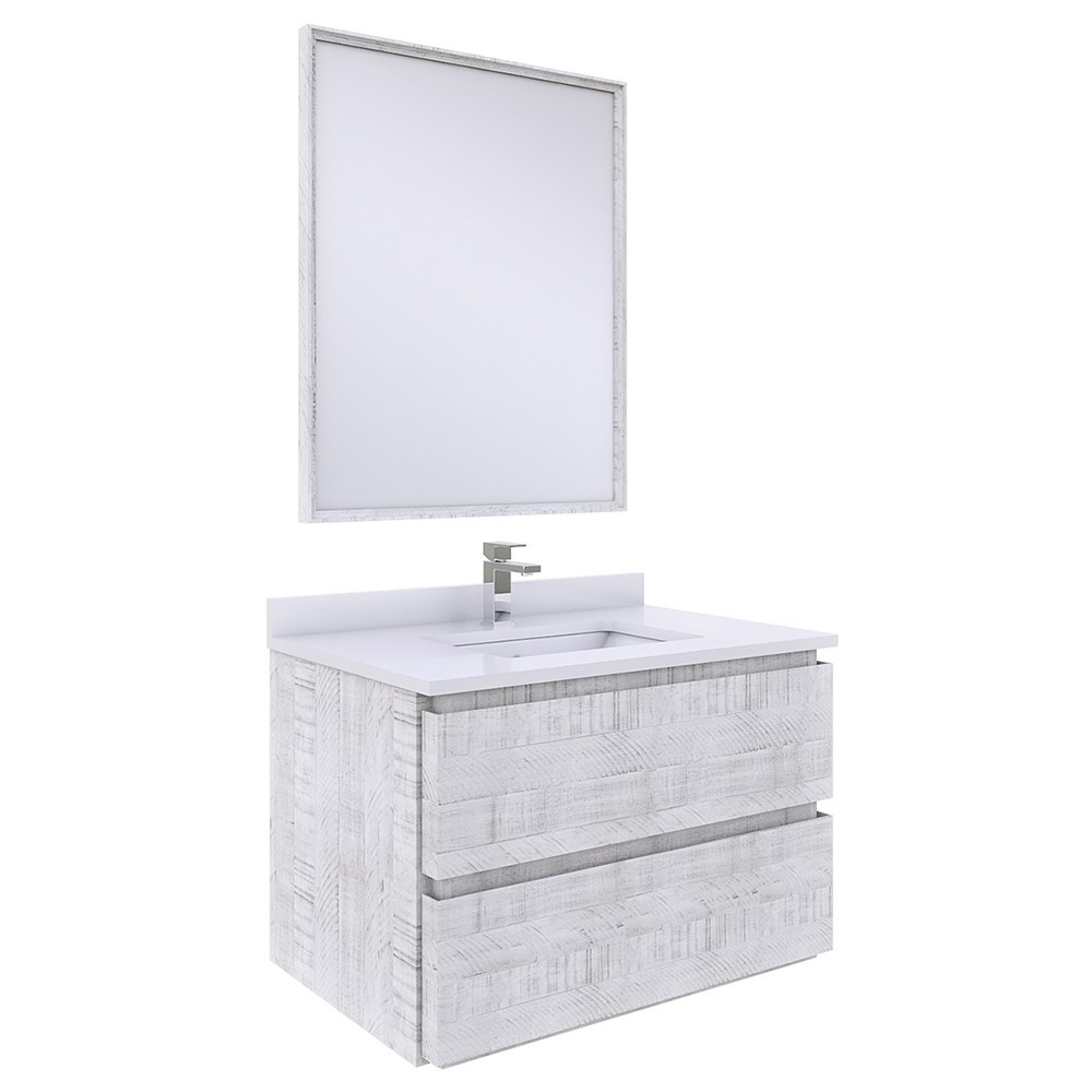 Fresca Formosa 30" Wall Hung Modern Bathroom Vanity w/ Mirror in Rustic White