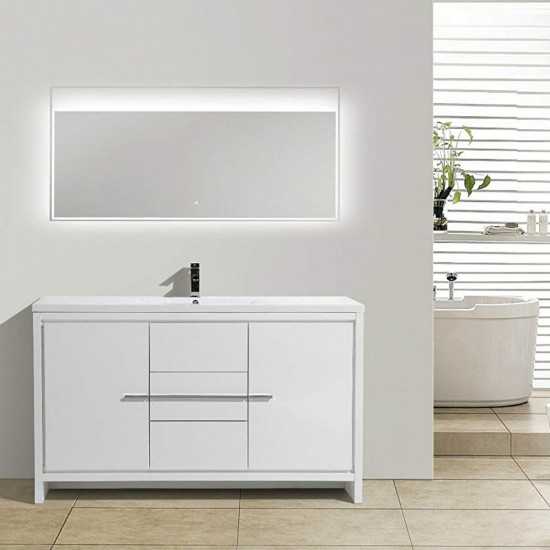 Eviva Grace 60" Glossy White Single Sink Bathroom Vanity w/ White Integrated Top