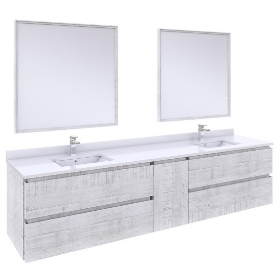 Fresca Formosa 84" Wall Hung Double Sink Bathroom Vanity in Rustic White