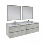 Fresca Formosa 72" Wall Hung Double Sink Bathroom Vanity w/ Mirrors in Ash