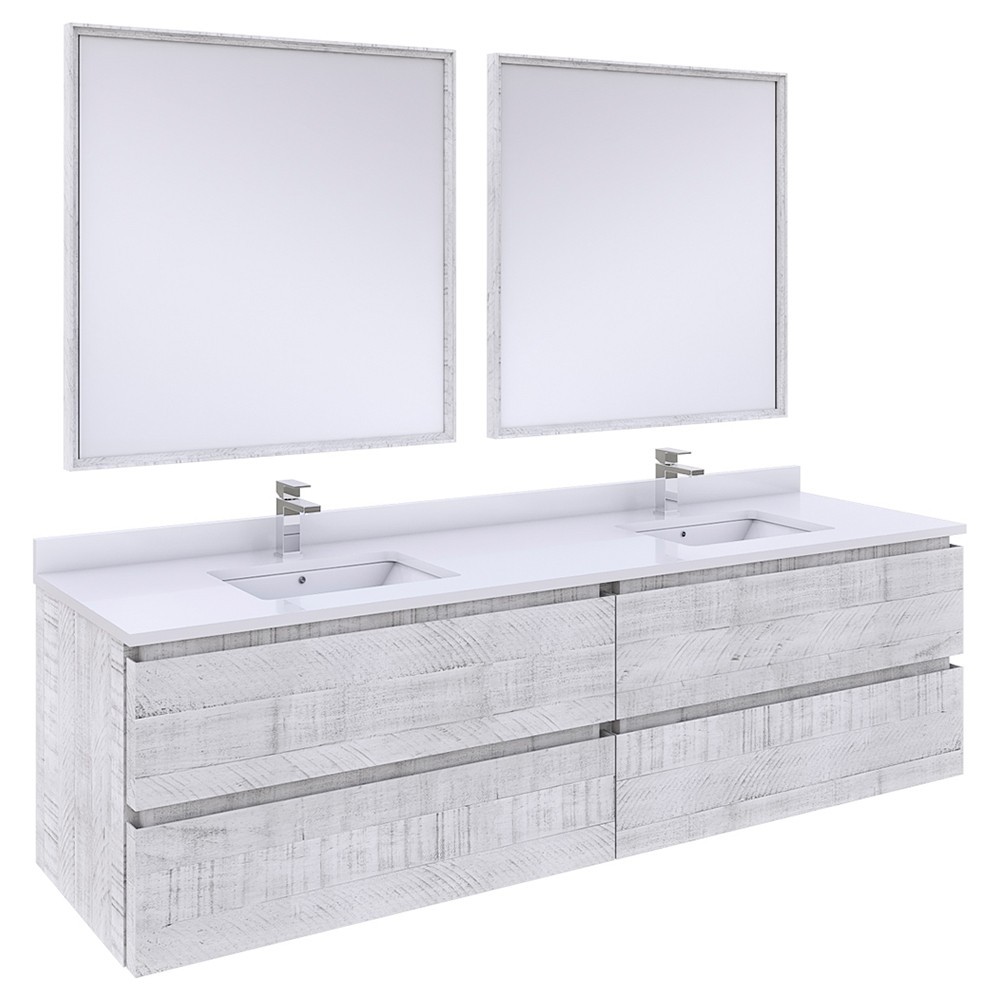 Fresca Formosa 72" Wall Hung Double Sink Bathroom Vanity in Rustic White Fresca Formosa 72" Wall Hung Double Sink Bathroom Vanity in Rustic White