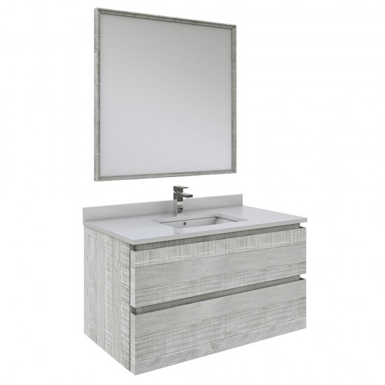 Fresca Formosa 36" Wall Hung Modern Bathroom Vanity w/ Mirror in Ash