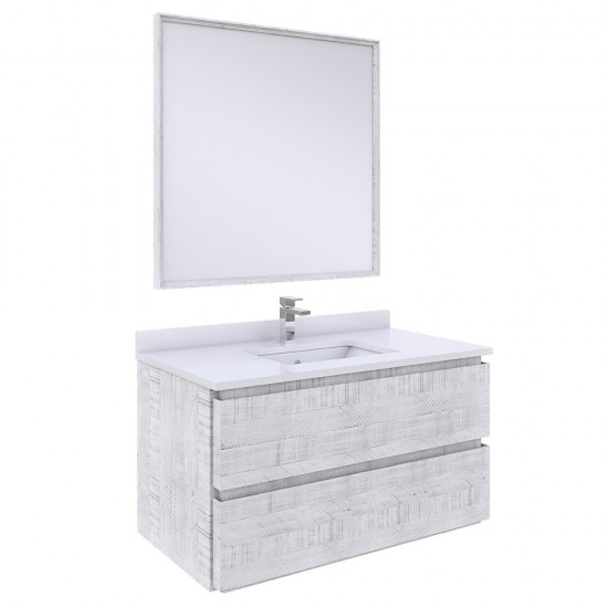 Fresca Formosa 36" Wall Hung Modern Bathroom Vanity w/ Mirror in Rustic White
