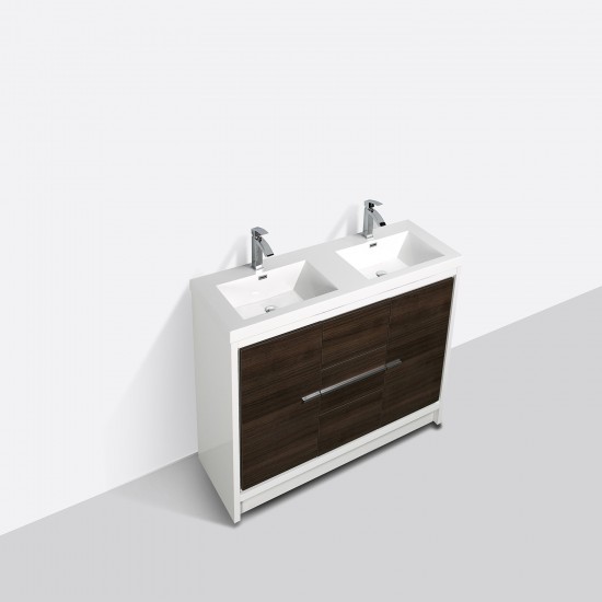 Eviva Grace 60" Gray Oak/White Double Sink Bathroom Vanity w/ White Integrated Top