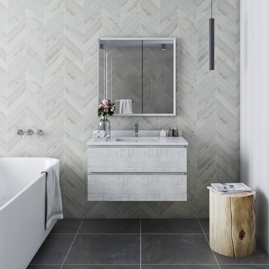 Fresca Formosa 36" Wall Hung Modern Bathroom Vanity w/ Mirror in Rustic White