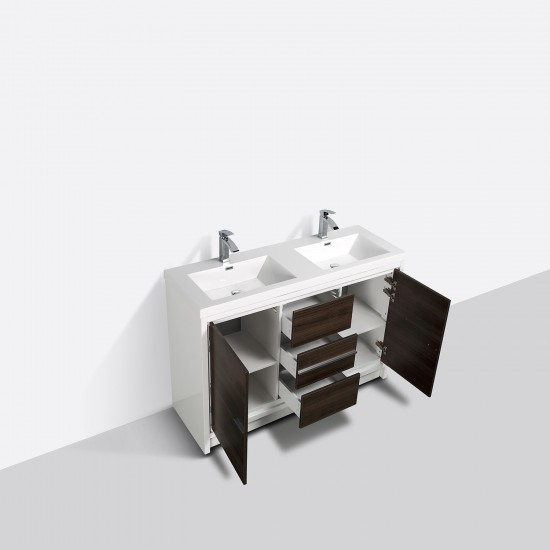 Eviva Grace 60" Gray Oak/White Double Sink Bathroom Vanity w/ White Integrated Top