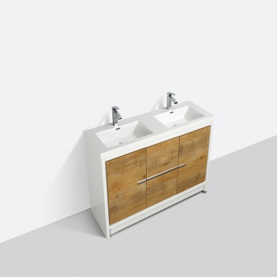 Eviva Grace 60" Natural Oak/White Double Sink Bathroom Vanity w/ White Integrated Top