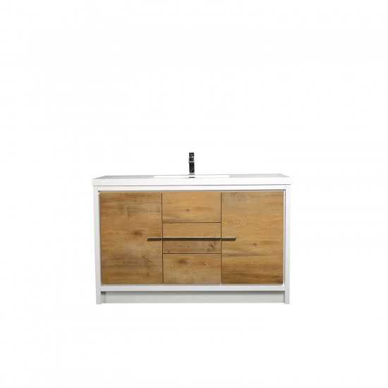 Eviva Grace 60" Natural Oak/White Single Sink Bathroom Vanity w/ White Integrated Top