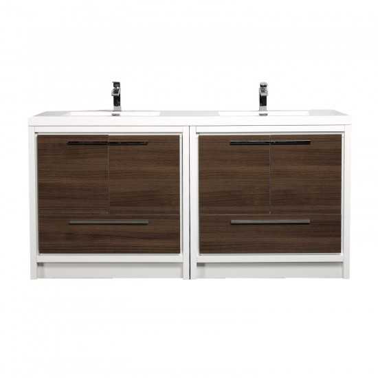 Eviva Grace 72" Gray Oak/White Double Sink Bathroom Vanity w/ White Integrated Top