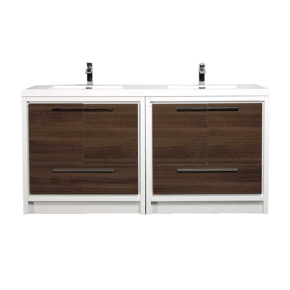 Eviva Grace 72" Gray Oak/White Double Sink Bathroom Vanity w/ White Integrated Top