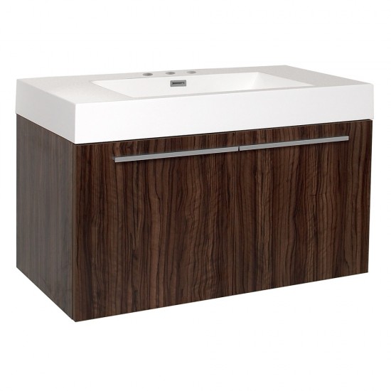 Fresca Vista 36" Walnut Modern Bathroom Cabinet w/ Integrated Sink