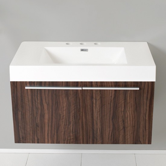 Fresca Vista 36" Walnut Modern Bathroom Cabinet w/ Integrated Sink