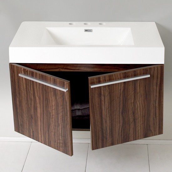 Fresca Vista 36" Walnut Modern Bathroom Cabinet w/ Integrated Sink