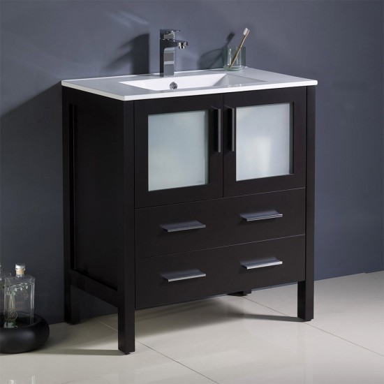 Fresca Torino 30" Espresso Modern Bathroom Cabinet w/ Integrated Sink