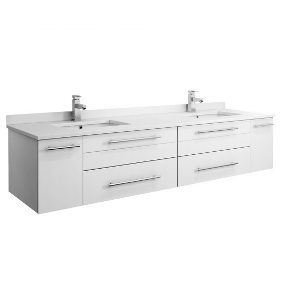Fresca Lucera 72" White Bathroom Cabinet w/ Top & Double Undermount Sinks