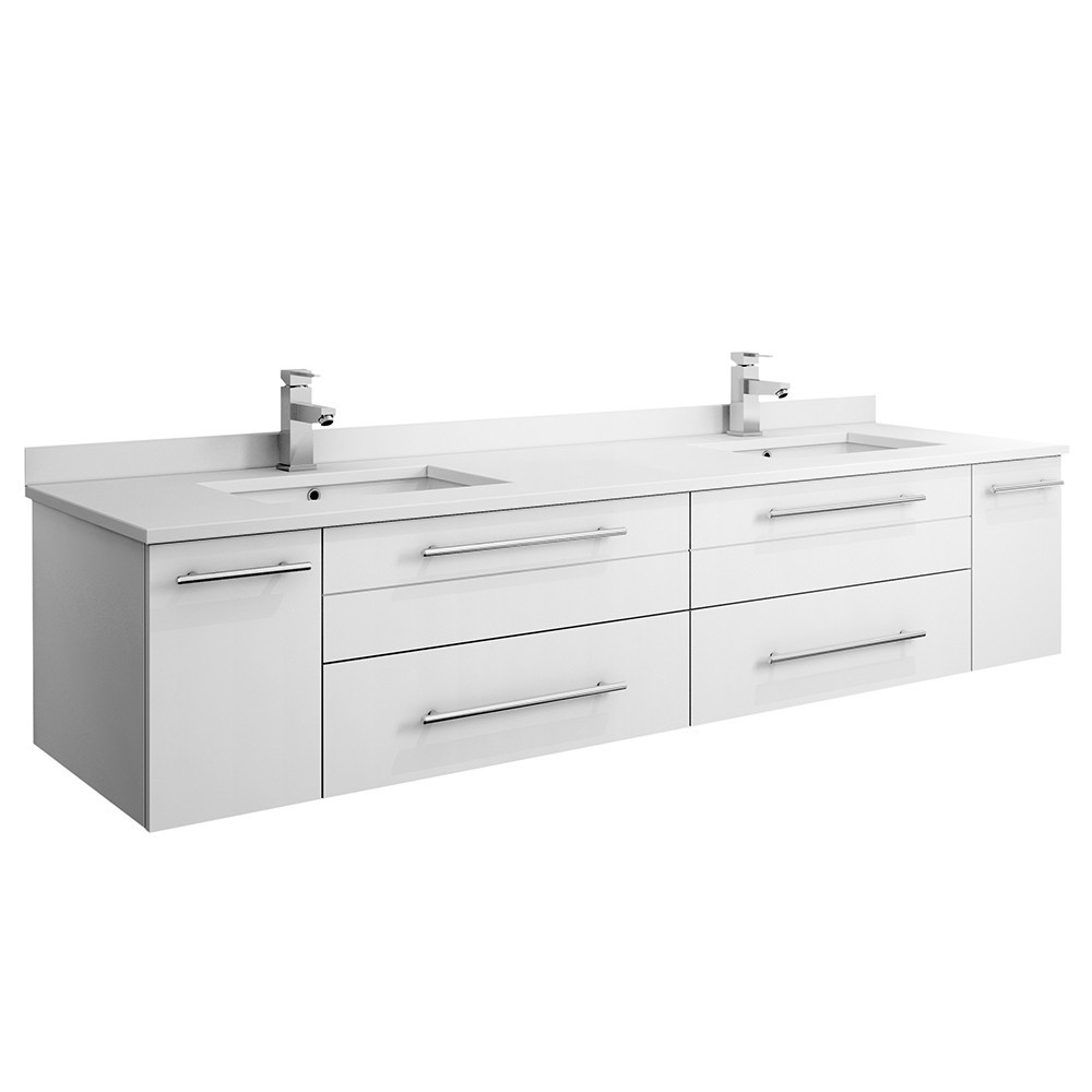 Fresca Lucera 72" White Bathroom Cabinet w/ Top & Double Undermount Sinks