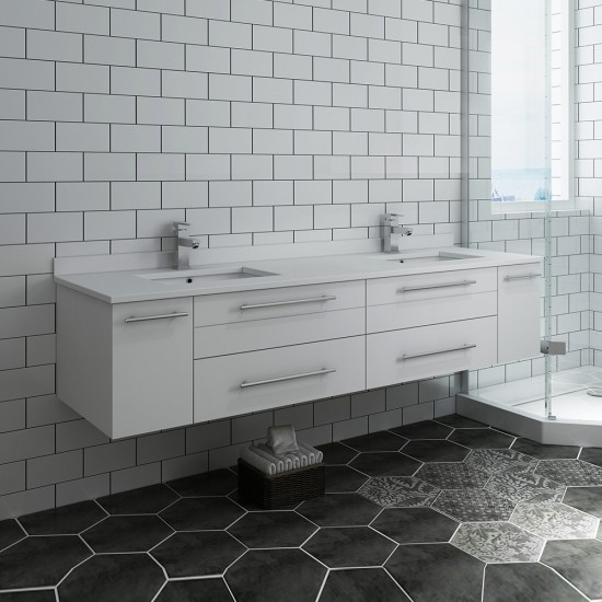 Fresca Lucera 72" White Bathroom Cabinet w/ Top & Double Undermount Sinks