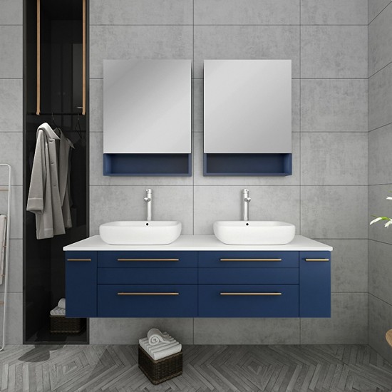 Fresca Lucera 60" Bathroom Cabinet w/ Top & Double Vessel Sinks