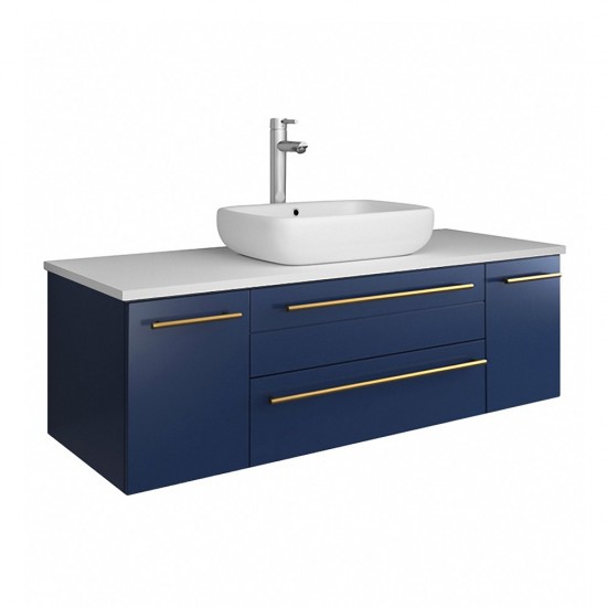 Fresca Lucera 48" Royal Blue Wall Hung Bathroom Cabinet w/ Top & Vessel Sink