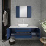 Fresca Lucera 48" Royal Blue Wall Hung Bathroom Cabinet w/ Top & Vessel Sink