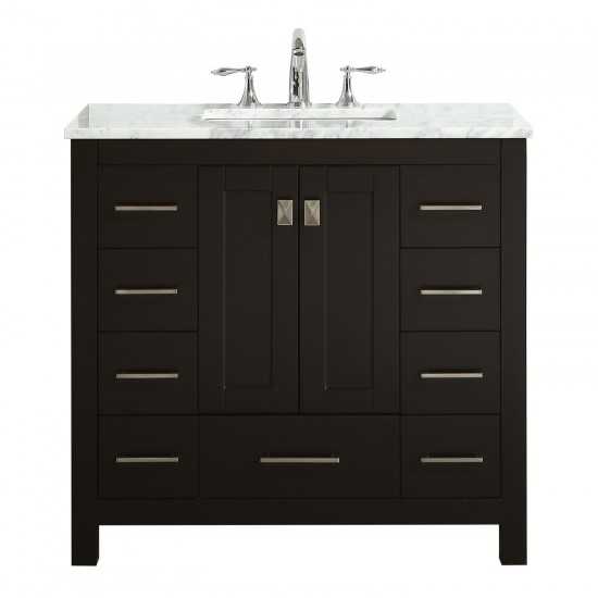 Eviva Hampton 36" Espresso Transitional Bathroom Vanity w/ White Carrara Top