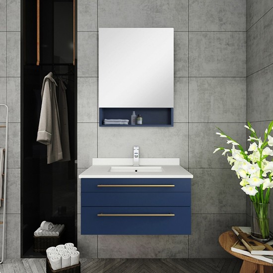 Fresca Lucera 30" Royal Blue Wall Hung Bathroom Cabinet w/ Top & Undermount Sink