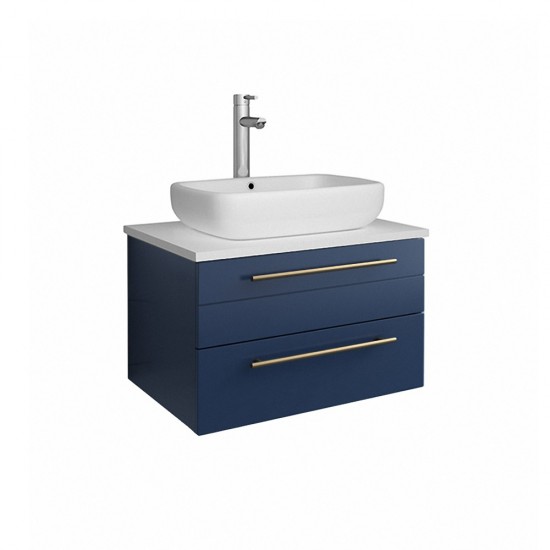 Fresca Lucera 24" Royal Blue Wall Hung Bathroom Cabinet w/ Top & Vessel Sink