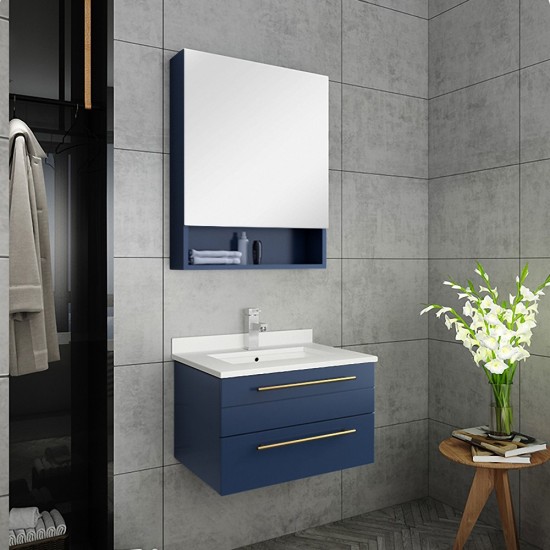 Fresca Lucera 24" Royal Blue Wall Hung Bathroom Cabinet w/ Top & Undermount Sink