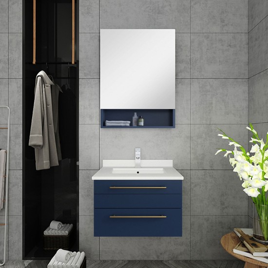 Fresca Lucera 24" Royal Blue Wall Hung Bathroom Cabinet w/ Top & Undermount Sink