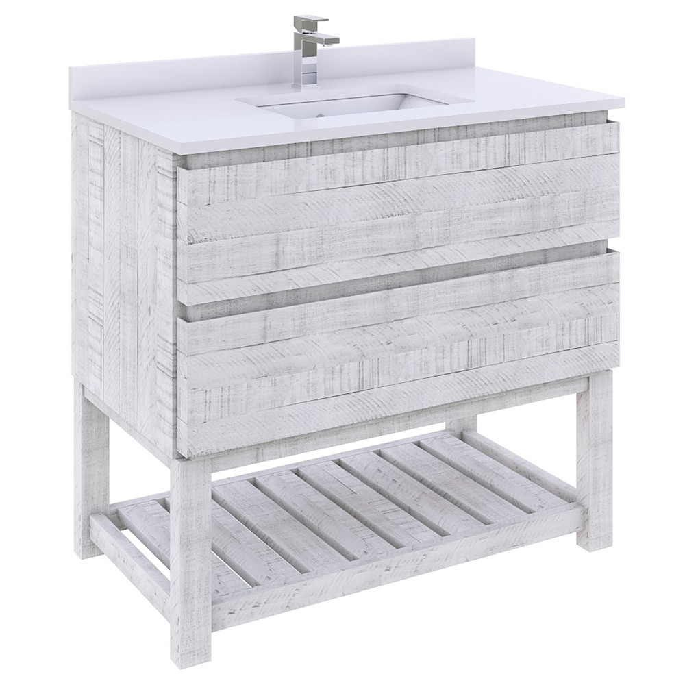 Fresca Formosa 36" Open Bottom Bathroom Cabinet w/ Top & Sink in Rustic White