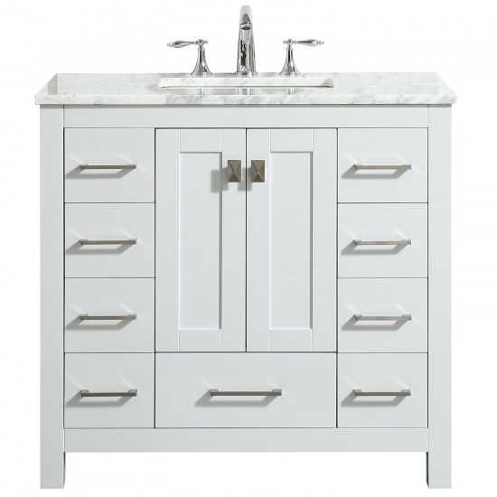 Eviva Hampton 36" White Transitional Bathroom Vanity w/ White Carrara Top