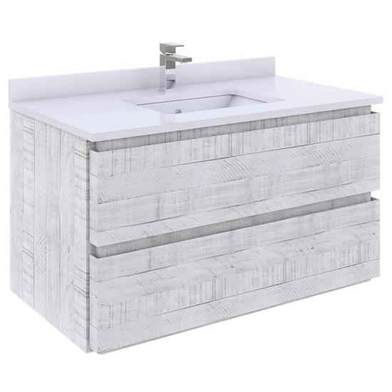Fresca Formosa 36" Wall Hung Bathroom Cabinet w/ Top & Sink in Rustic White
