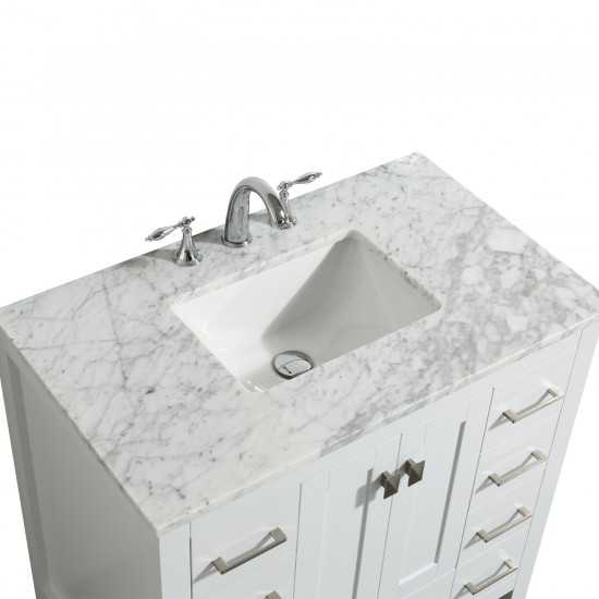 Eviva Hampton 36" White Transitional Bathroom Vanity w/ White Carrara Top