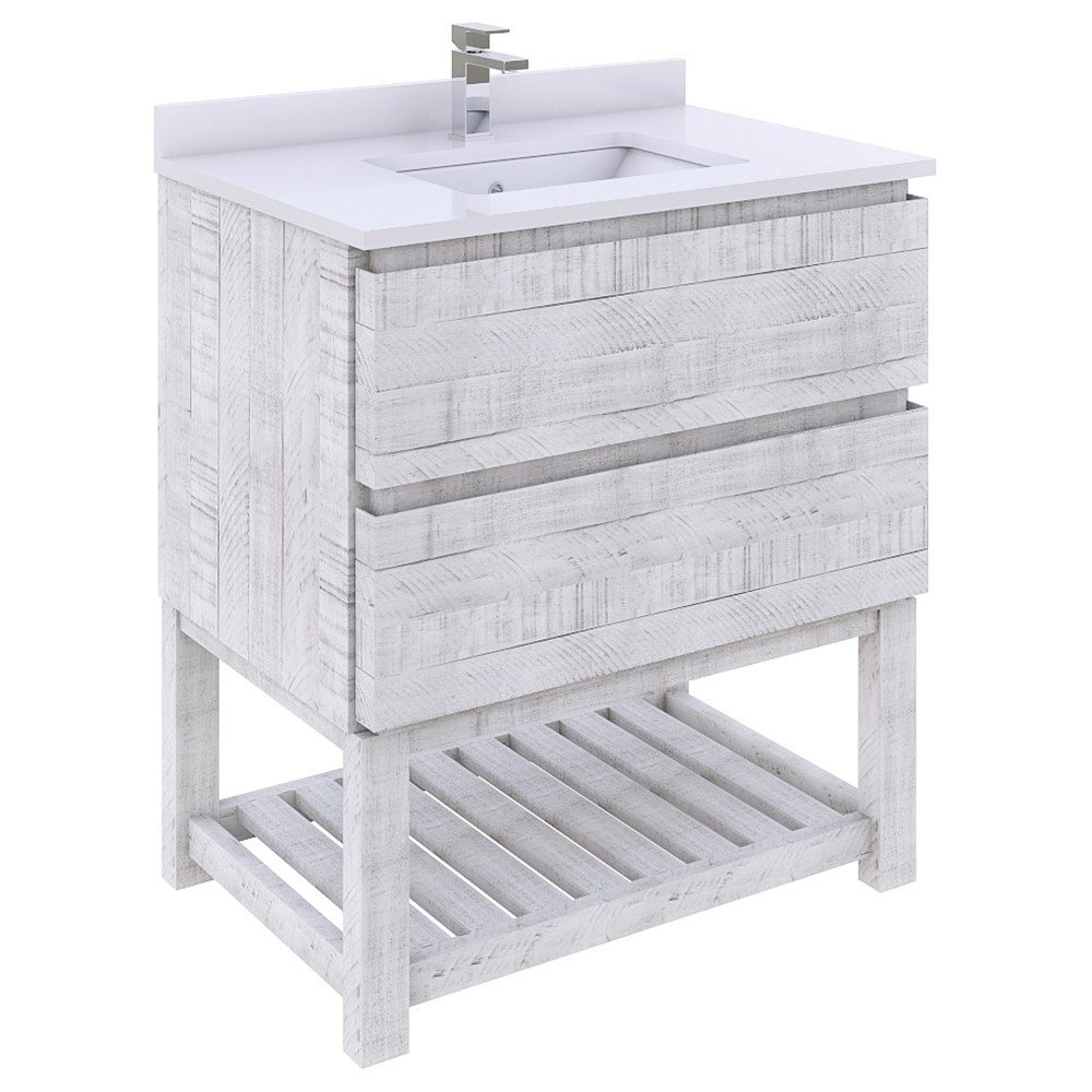 Fresca Formosa 30" Open Bottom Bathroom Cabinet w/ Top & Sink in Rustic White