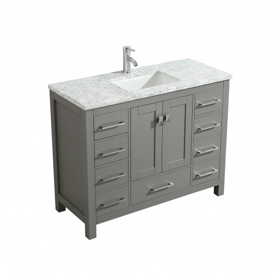 Eviva Hampton 36" x 18" Gray Transitional Bathroom Vanity w/ White Carrara Top