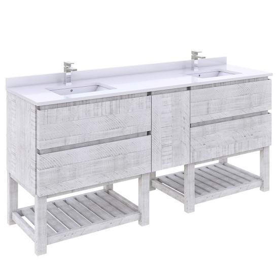 Fresca Formosa 72" Bathroom Cabinet w/ Top & Sinks in Rustic White