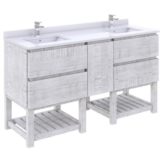 Fresca Formosa 60" Bathroom Cabinet w/ Top & Sinks in Rustic White