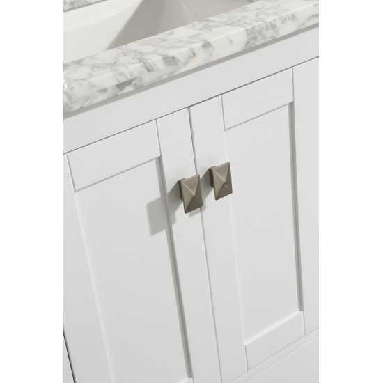 Eviva Hampton 36" x 18" White Transitional Bathroom Vanity w/ White Carrara Top