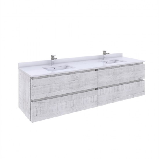 Fresca Formosa 72"Wall Hung Double Sink Bathroom Cabinet in Rustic White