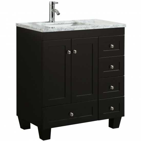 Eviva Happy 24" x 18" Espresso Transitional Bathroom Vanity w/ White Carrara Top