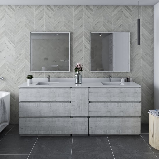 Fresca Formosa 84" Double Sink Bathroom Cabinet in Rustic White