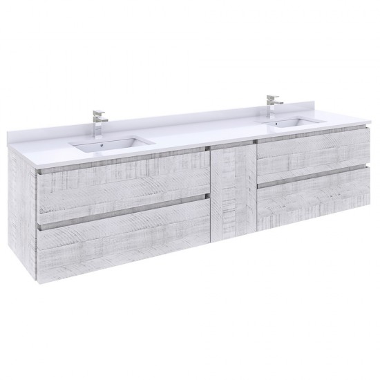 Fresca Formosa 84" Double Sink Bathroom Cabinet w/ Top & Sinks in Rustic White