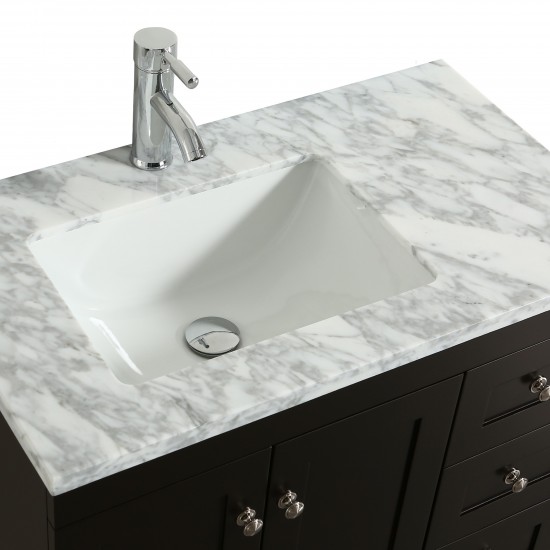 Eviva Happy 24" x 18" Espresso Transitional Bathroom Vanity w/ White Carrara Top