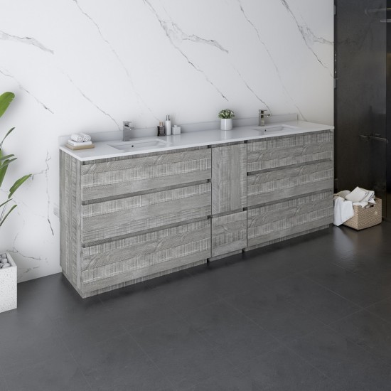 Fresca Formosa 84" Double Sink Bathroom Cabinet w/ Top & Sinks in Ash