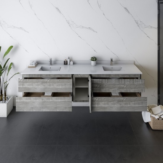 Fresca Formosa 84" Wall Hung Double Sink Bathroom Cabinet w/ Top & Sinks in Ash