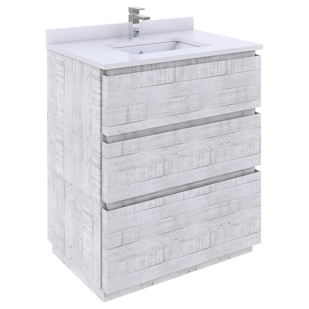 Fresca Formosa 30" Floor Standing Bathroom Cabinet w/ Top & Sink in Rustic White