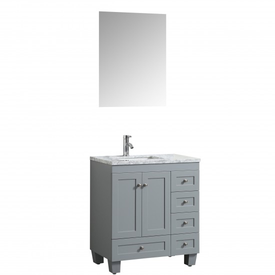 Eviva Happy 24" x 18" Gray Transitional Bathroom Vanity w/ White Carrara Top